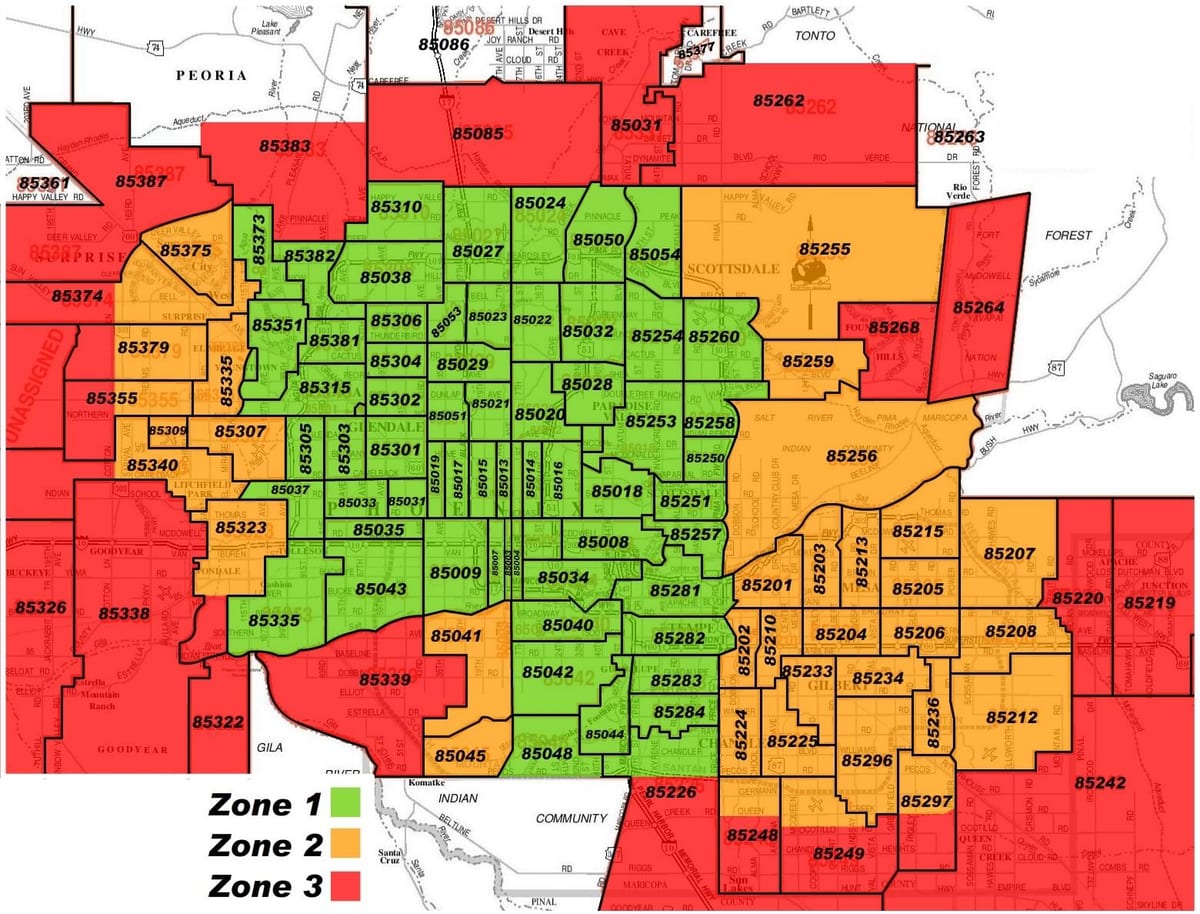 피닉스 az zip code 지도